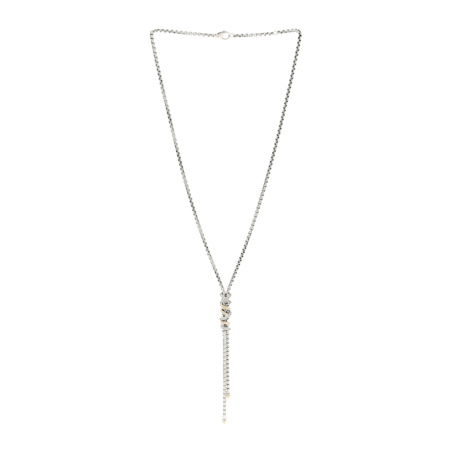 David Yurman Sterling Silver 18K Yellow Gold Diamond Helena Y Necklace 2 of 4