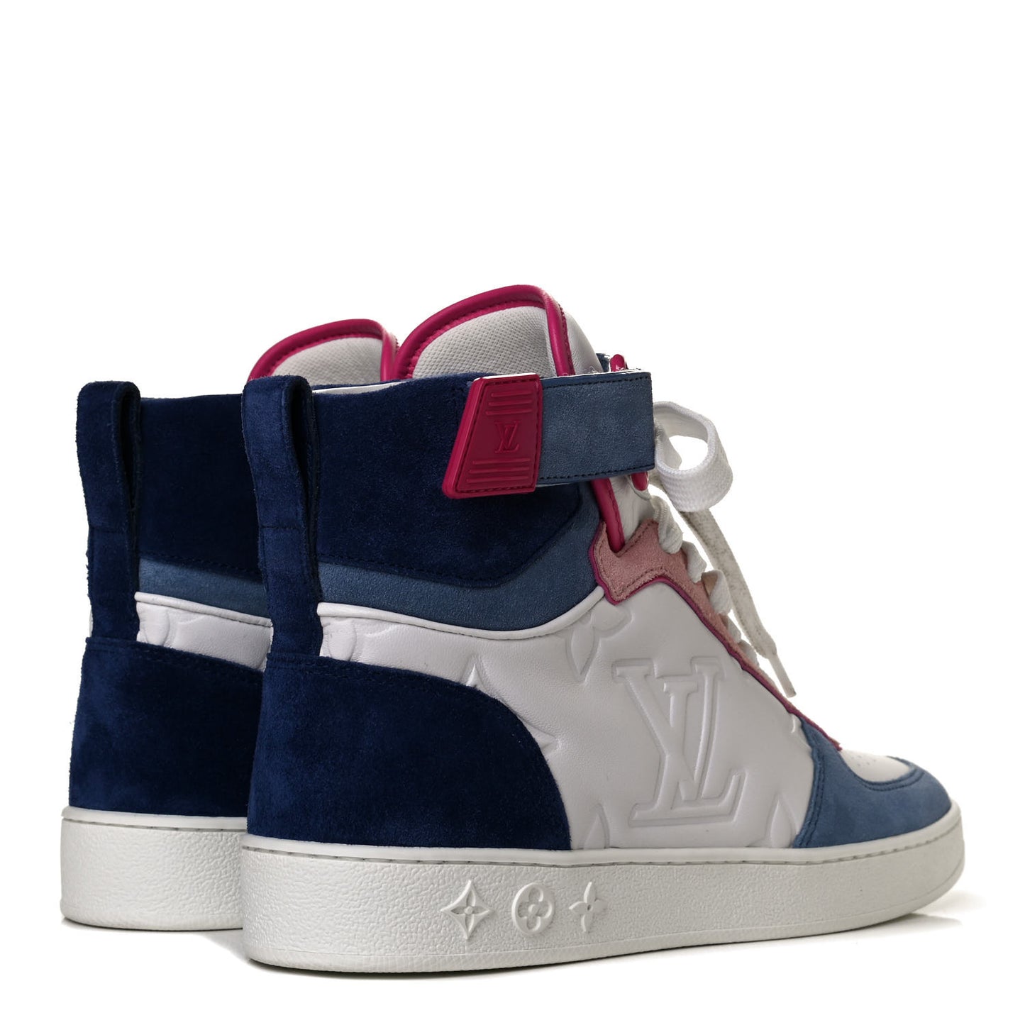 Sheepskin Embossed Suede Calfskin Womens Boombox High-Top Sneakers 38 White Denim Blue
