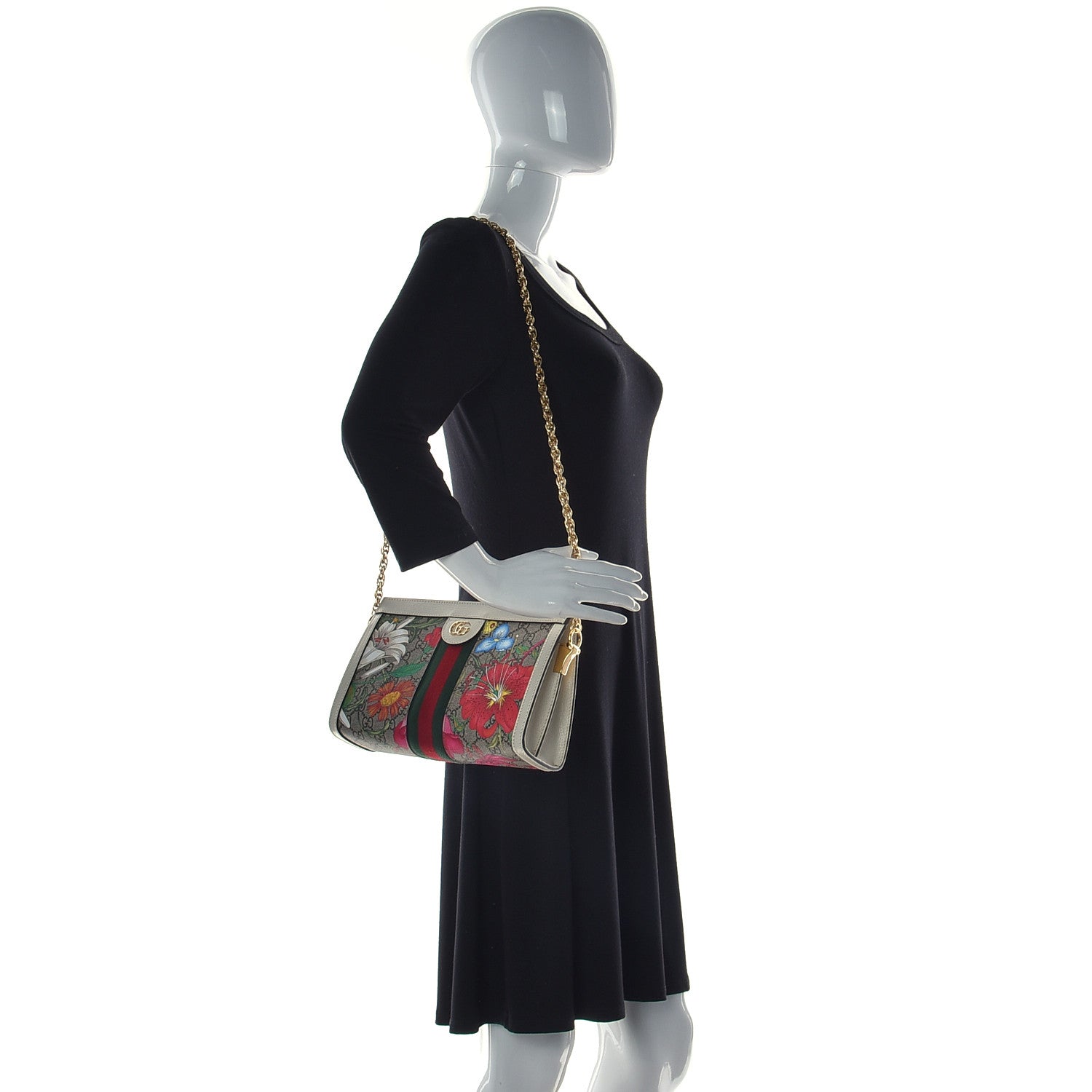 Gucci GG Supreme Monogram Flora Web Small Ophidia Chain Shoulder Bag White 2 of 12