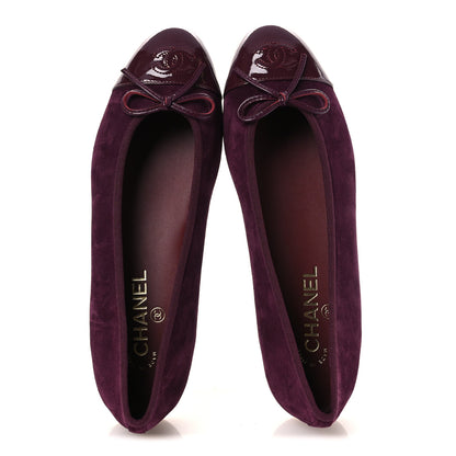 Chanel Suede Patent Calfskin Cap Toe CC Ballerina Flats 39.5 Burgundy 2 of 11