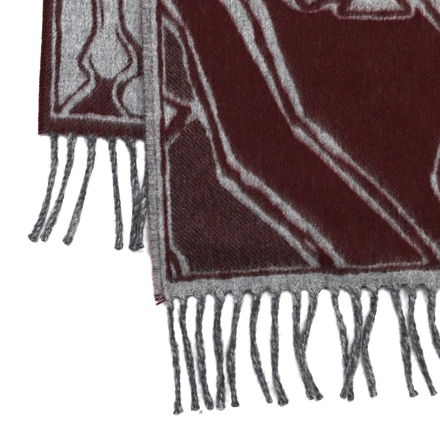 Cashmere La Danse des Chevaux Muffler Bordeaux Gris Moyen Gris Clair