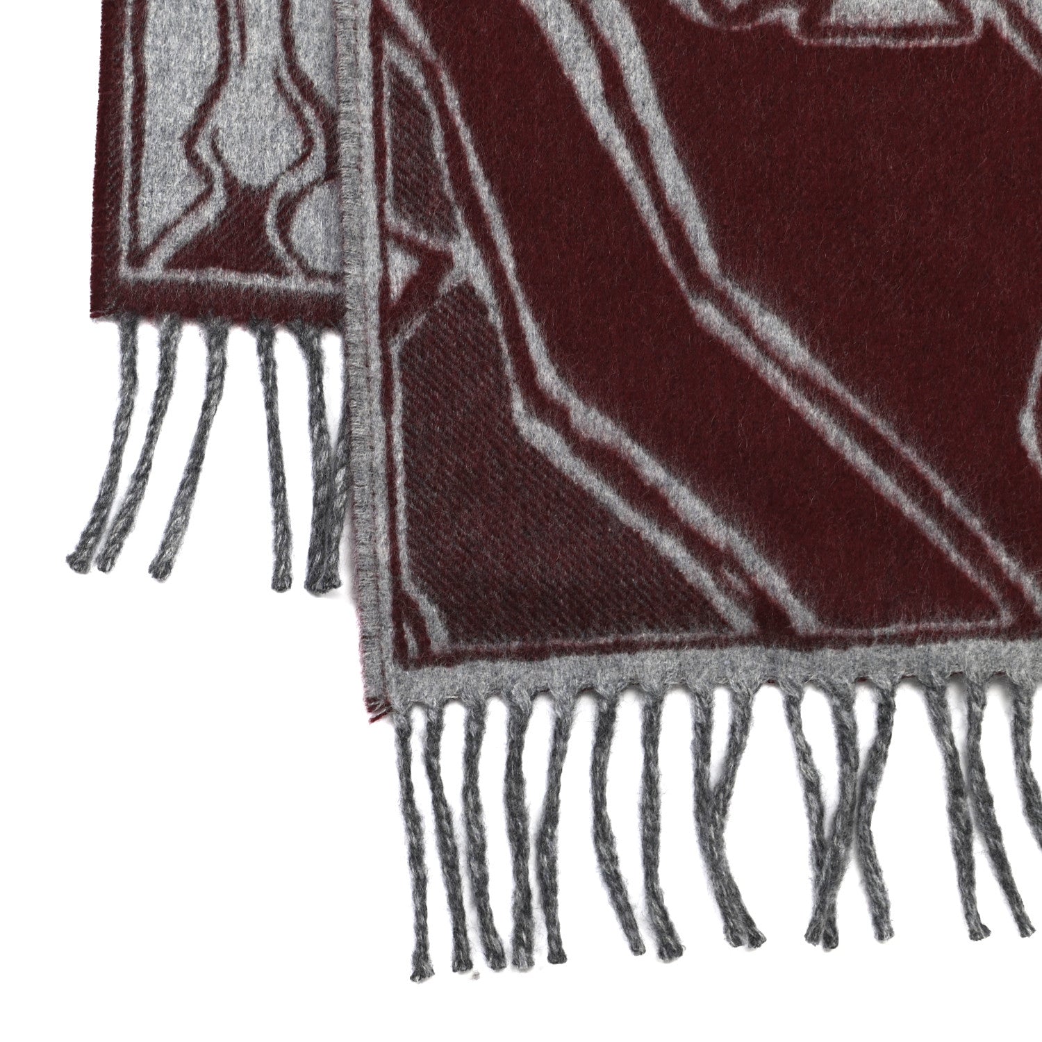Hermes Cashmere La Danse des Chevaux Muffler Bordeaux Gris Moyen Gris Clair 4 of 5