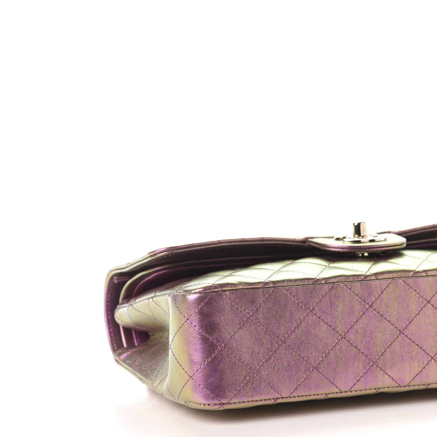 Iridescent Lambskin Quilted Medium Double Flap Purple