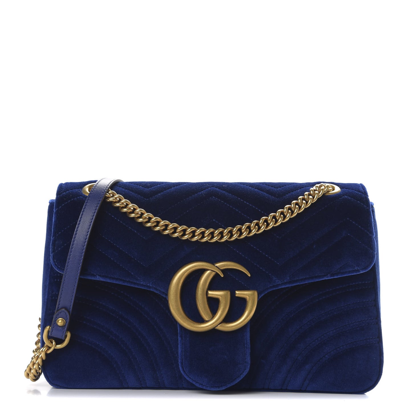 Velvet Matelasse Medium GG Marmont Shoulder Bag Cobalt Blue