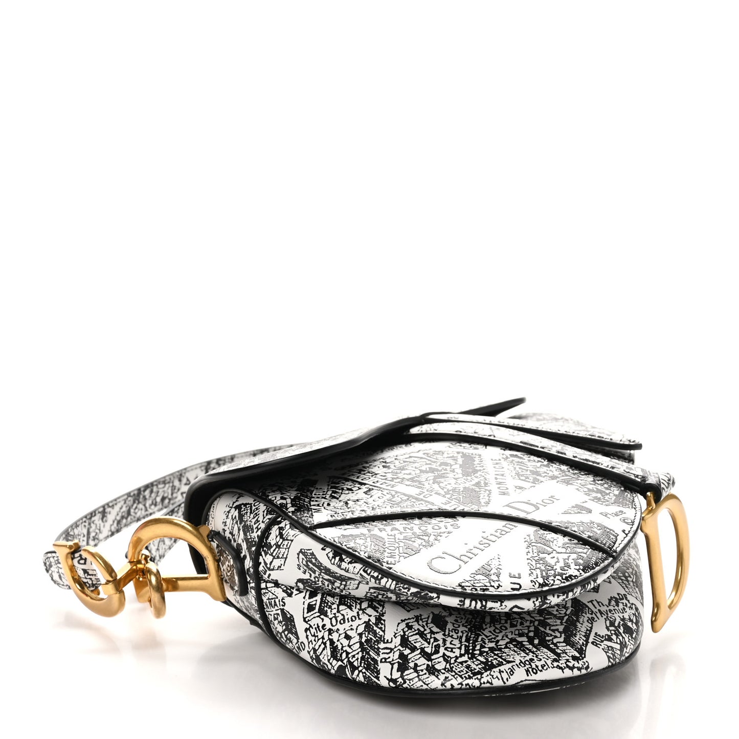 Calfskin Plan De Paris Printed Saddle Bag With Strap White Black