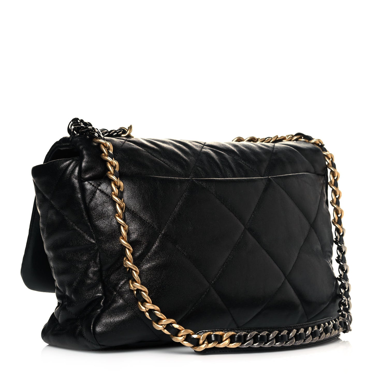 Shiny Goatskin Quilted Maxi Chanel 19 Flap Black