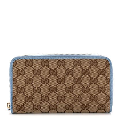 Gucci Monogram Dollar Calfskin Zip Around Wallet Beige Ebony Mineral Blue 1 of 7