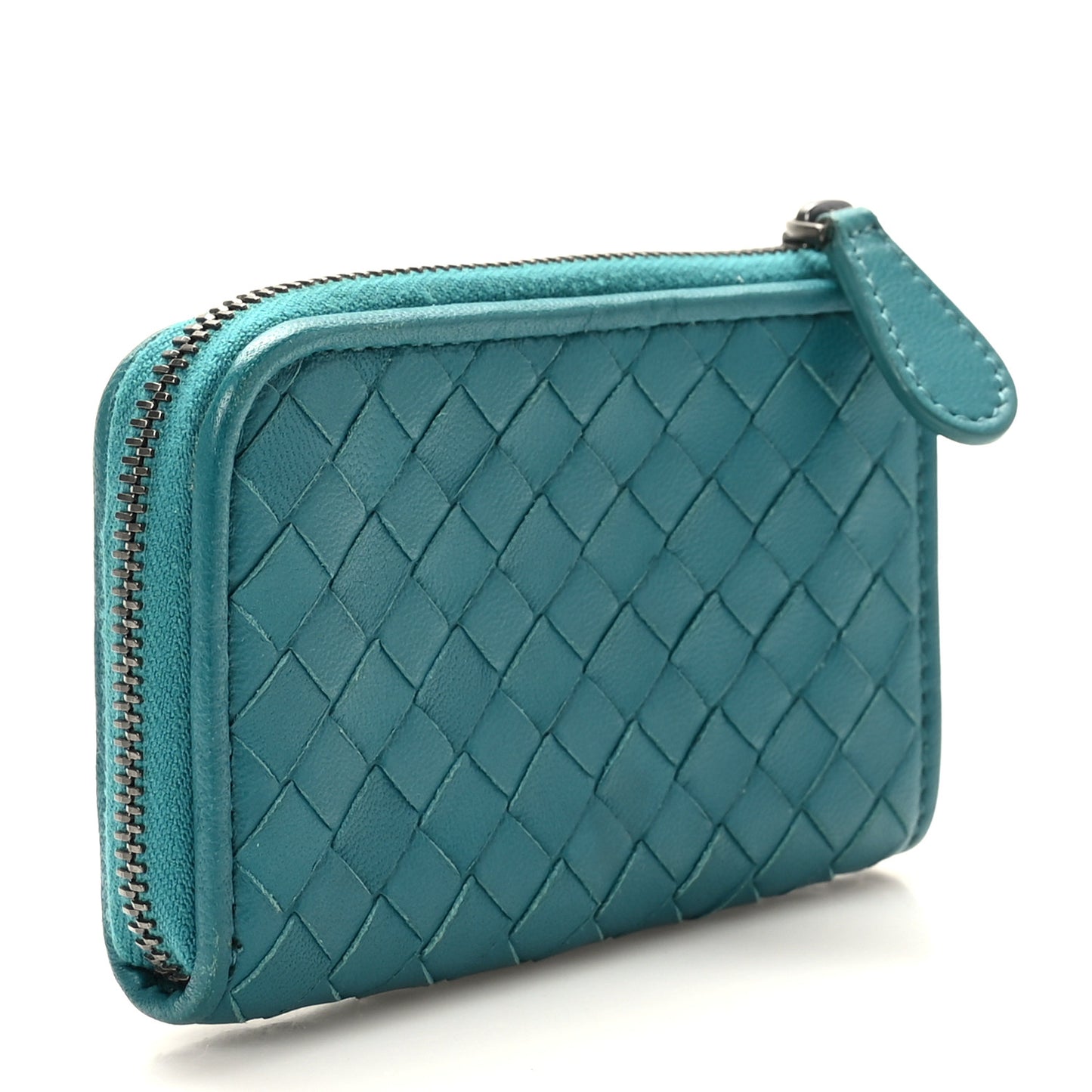 Nappa Intrecciato Zip Around Coin Purse Lagoon