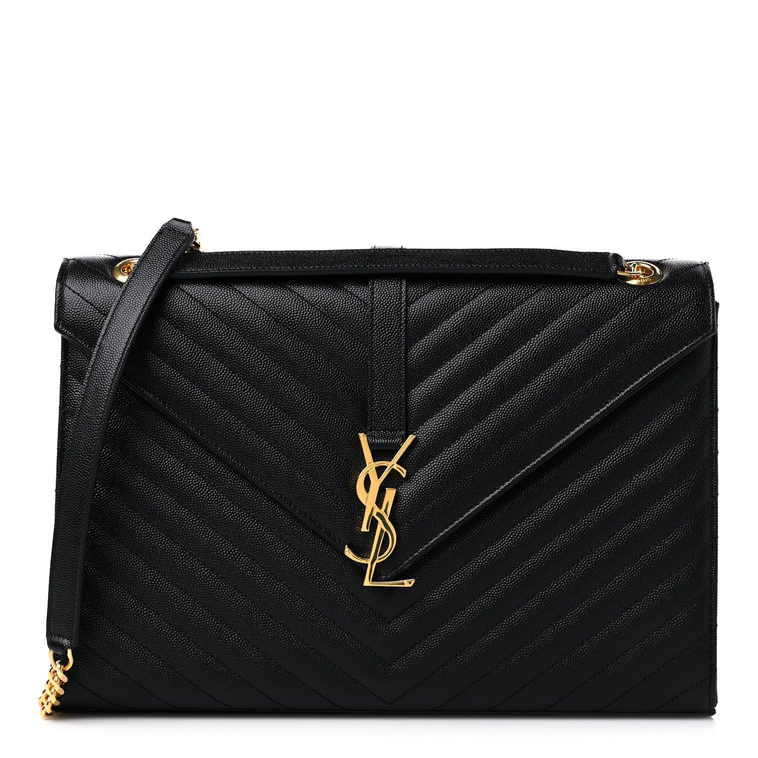 Saint Laurent Grain De Poudre Matelasse Chevron Large Monogram Satchel Black 1 of 9