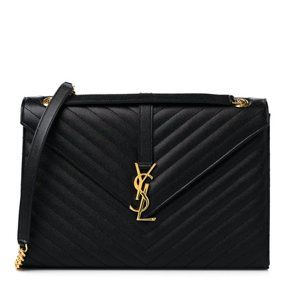 Saint Laurent Grain De Poudre Matelasse Chevron Large Monogram Satchel Black 1 of 9