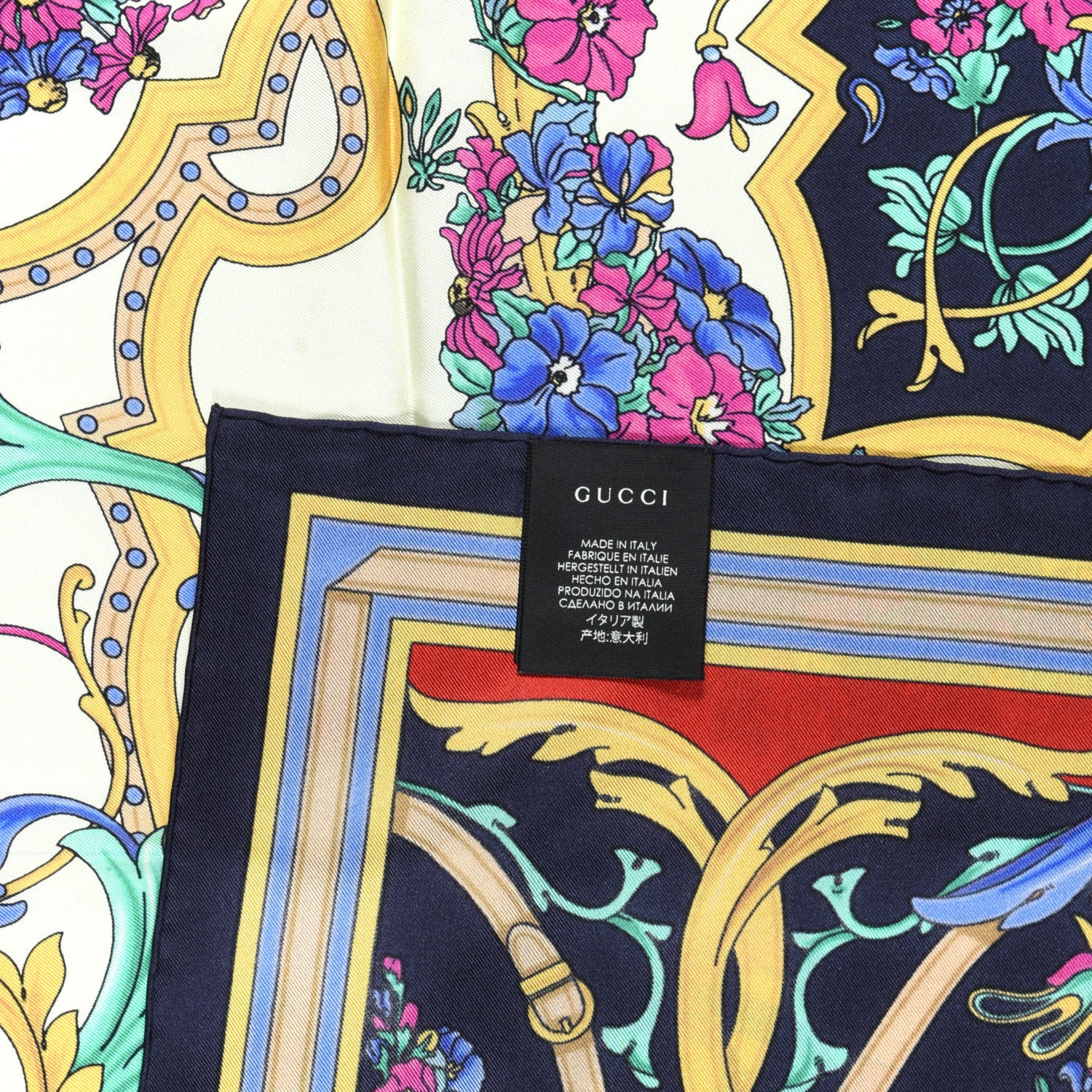 Gucci Silk Mirror Heritage Square Scarf Midnight Blue 4 of 5