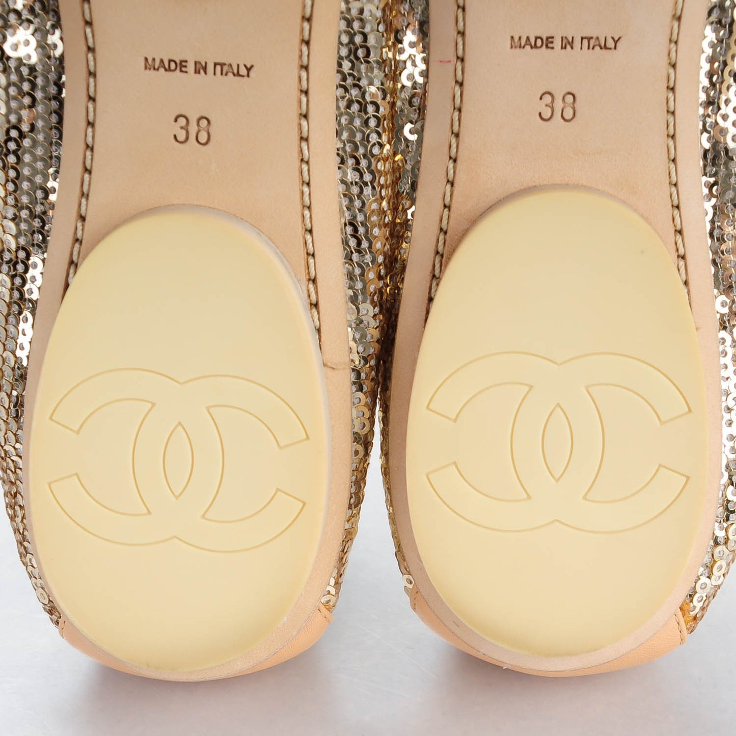 Sequin Lambskin Cap Toe Ballerina Flats 38 Gold