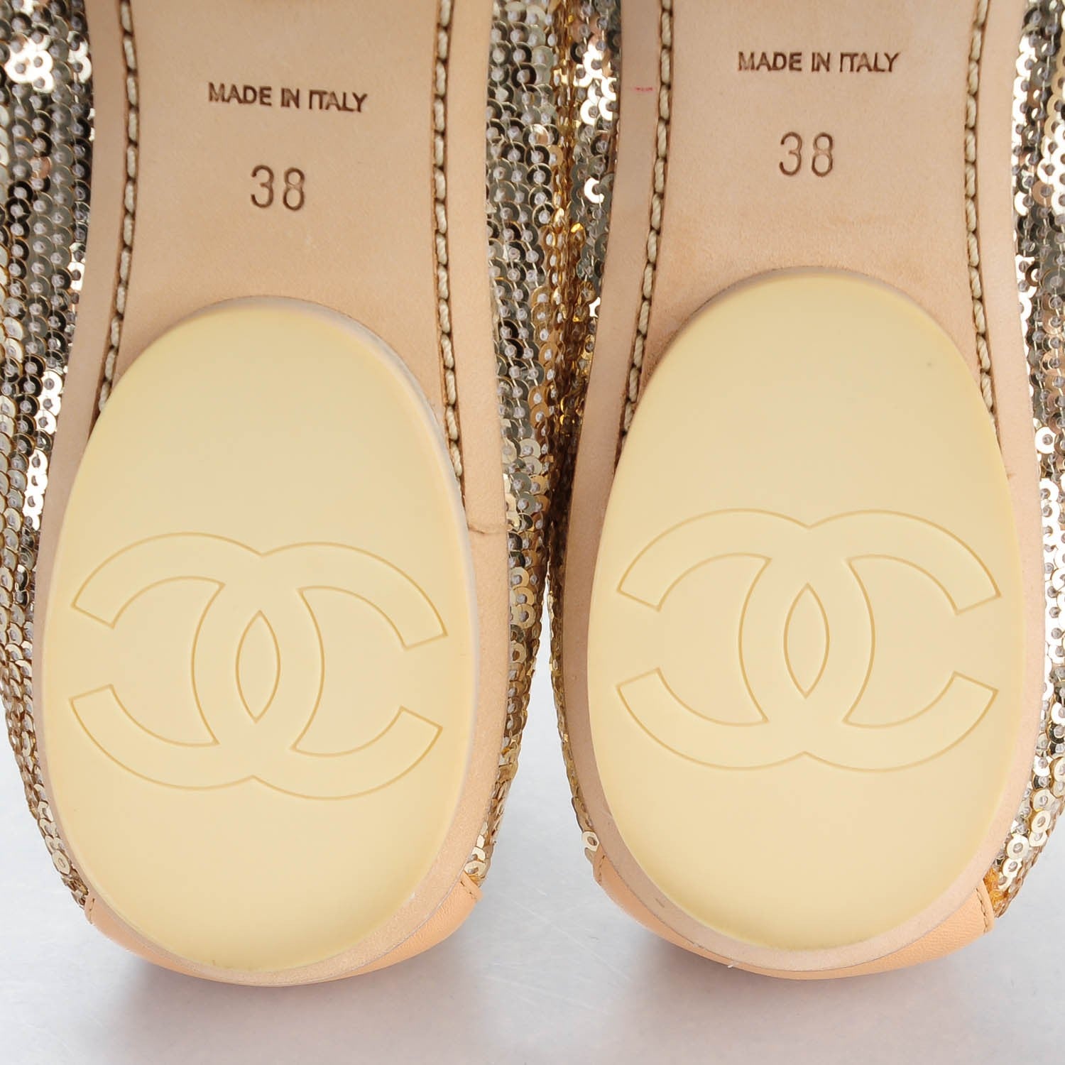 Chanel Sequin Lambskin Cap Toe Ballerina Flats 38 Gold 9 of 9
