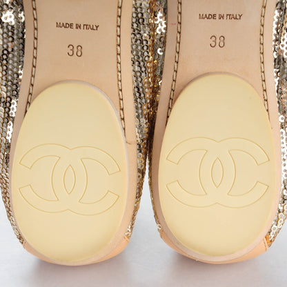 Chanel Sequin Lambskin Cap Toe Ballerina Flats 38 Gold 9 of 9