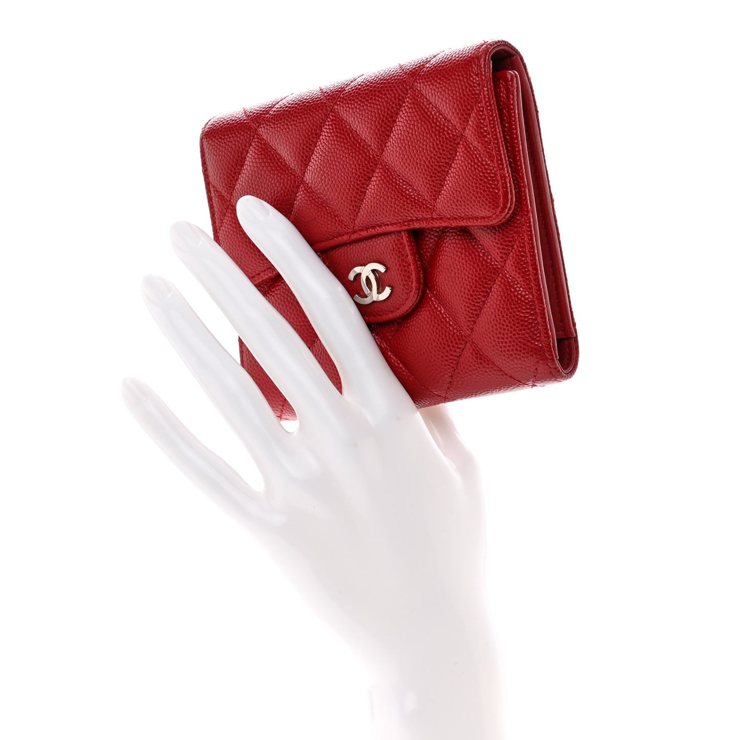 Caviar Quilted Compact Flap Wallet Dark Red
