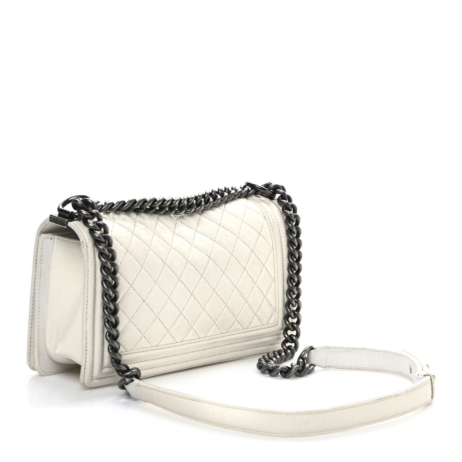 Chanel Distressed Patent Quilted Medium Boy Flap White 3 of 14