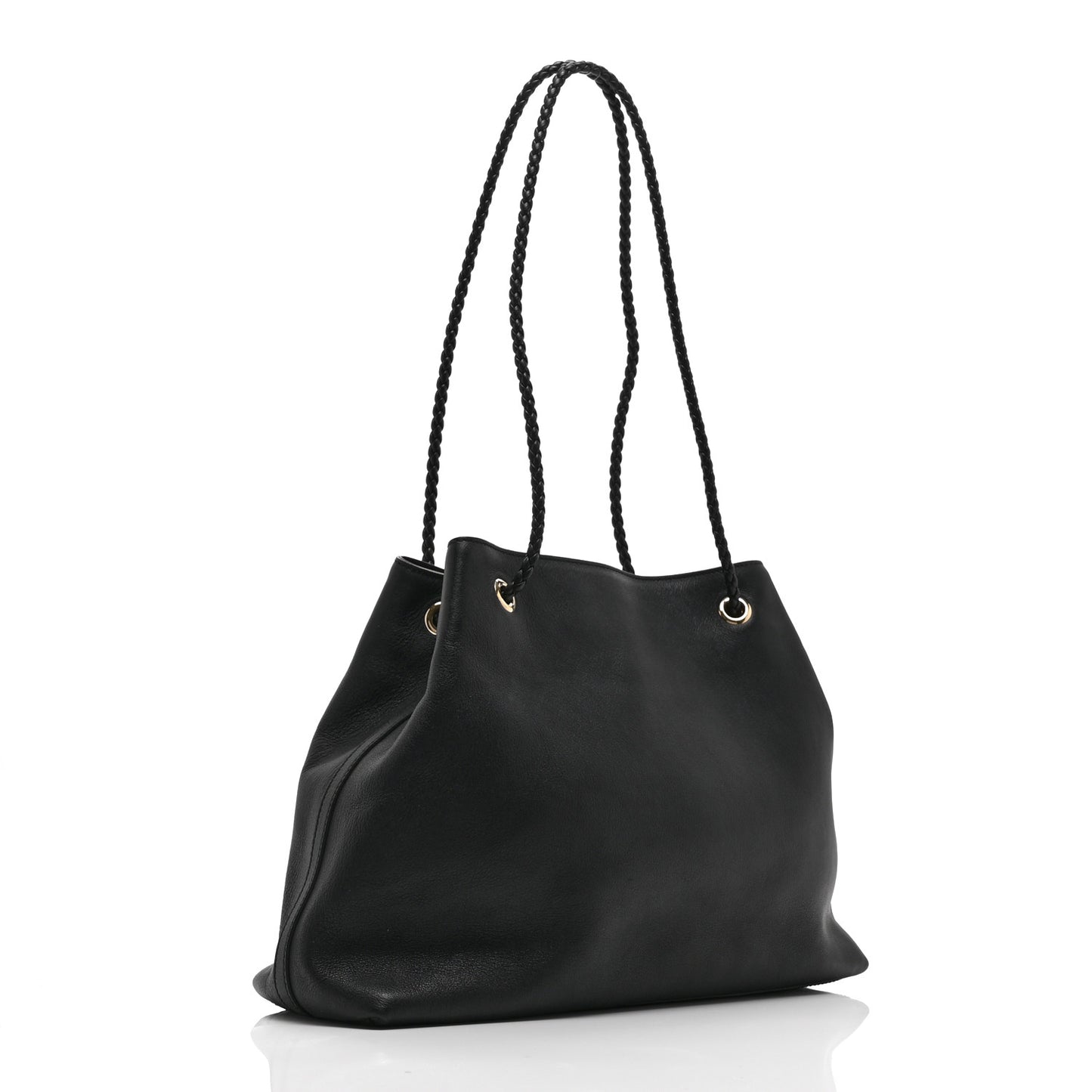 Calfskin Medium Braided Handle Gifford Tote Black
