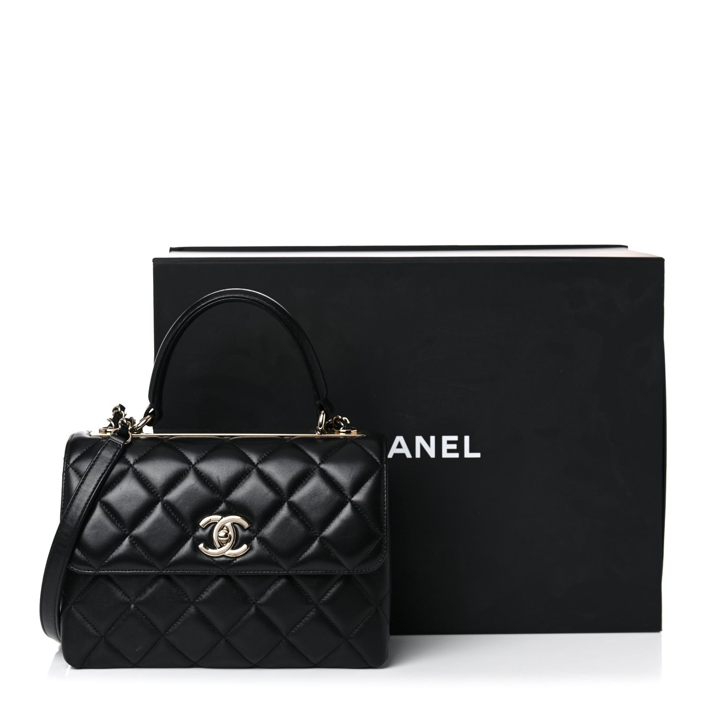 Lambskin Quilted Small Trendy CC Dual Handle Flap Bag Black