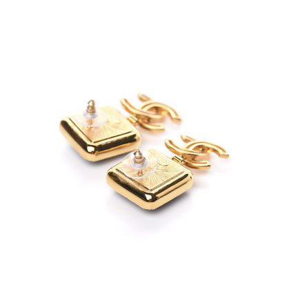 Chanel Resin Metal Obazine CC Drop Earrings Dark Green Gold 3 of 5