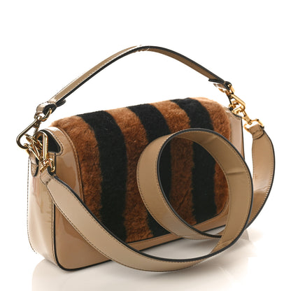 Fendi Shearling Patent Pequin Striped Baguette Tobacco Black Tortora 3 of 8