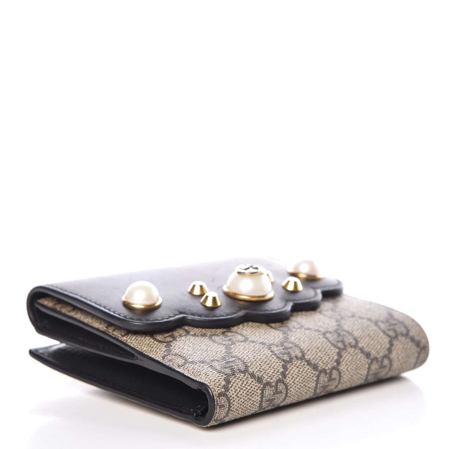 Gucci GG Supreme Monogram Pearl Studded French Wallet Black 4 of 13