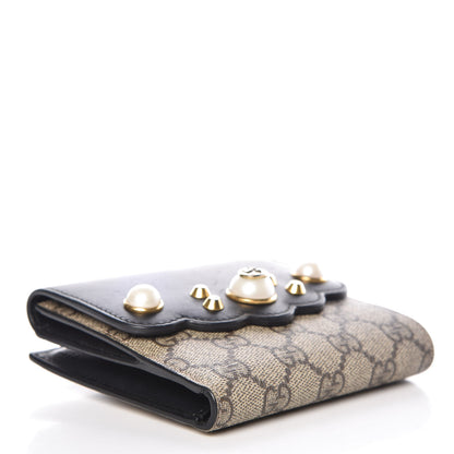 Gucci GG Supreme Monogram Pearl Studded French Wallet Black 4 of 13