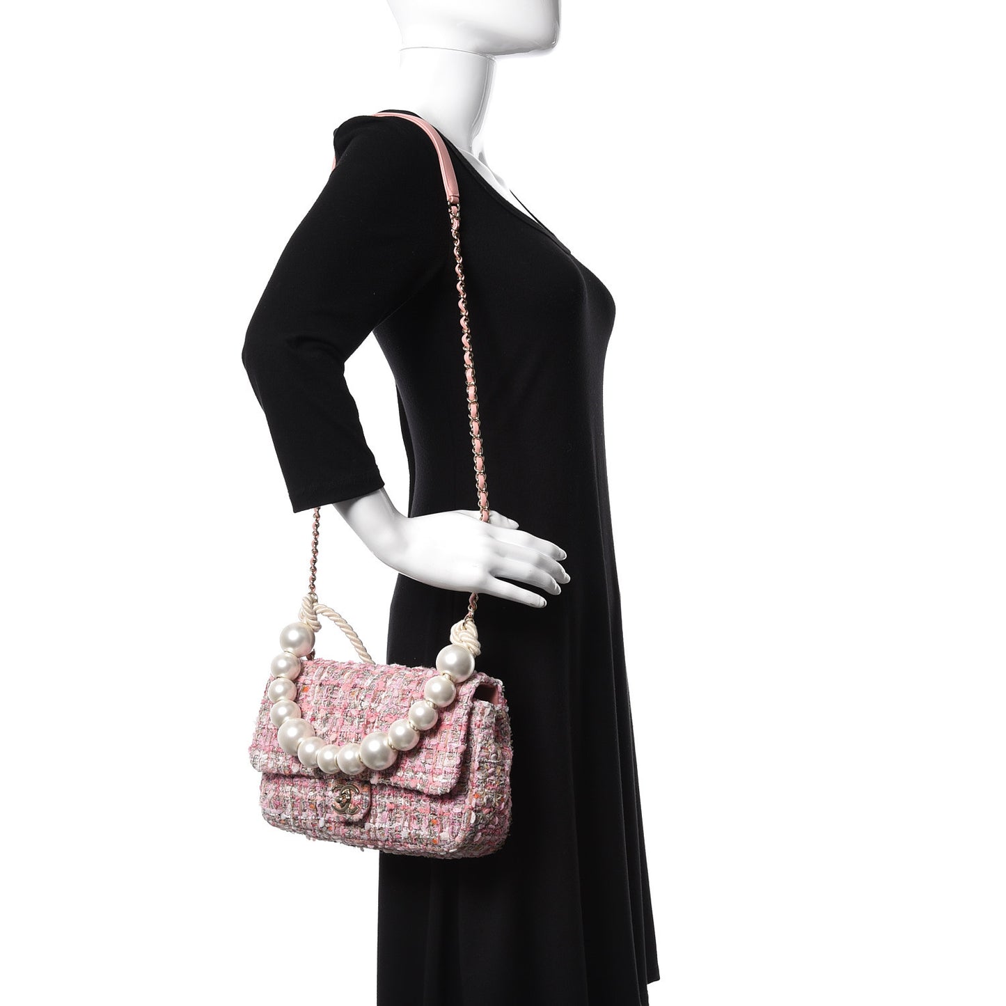 Tweed Mini Pearl Handle Flap Pink Beige Orange Ecru