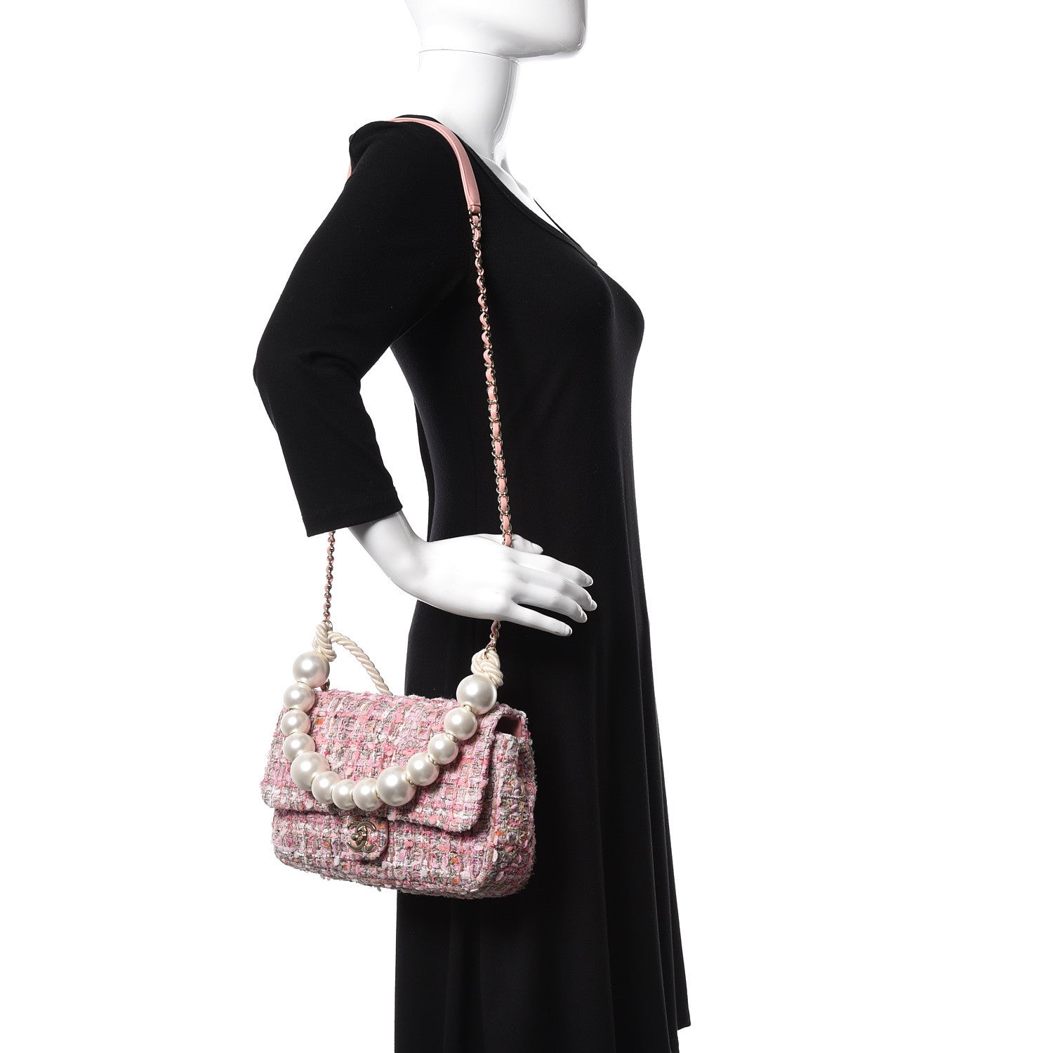 Chanel Tweed Mini Pearl Handle Flap Pink Beige Orange Ecru 2 of 10