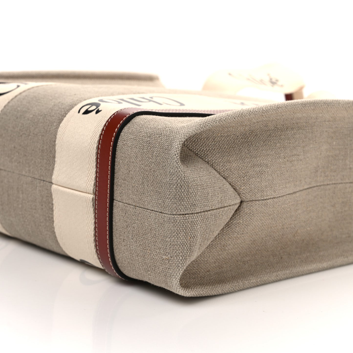 Cotton Calfskin Medium Woody Ribbon Tote White Brown