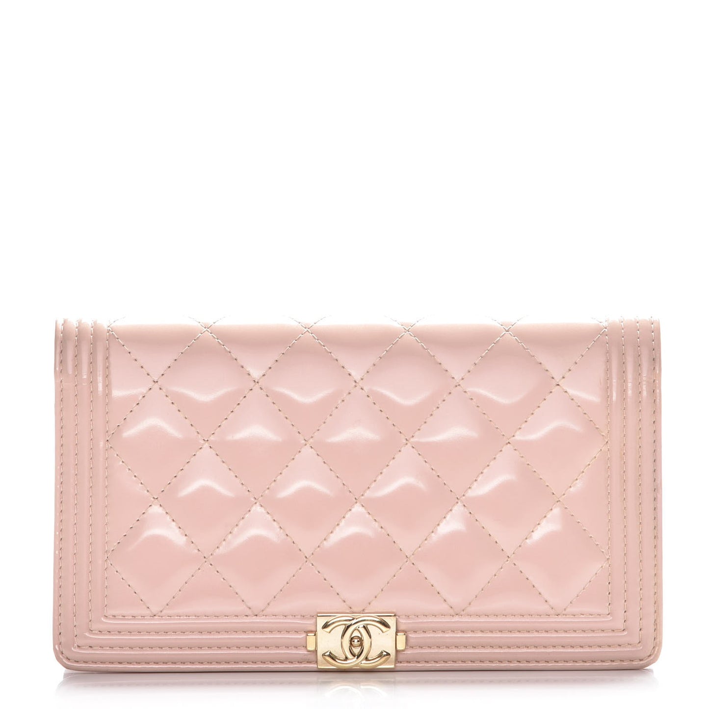 Iridescent Calfskin Quilted Boy Yen Wallet Light Pink