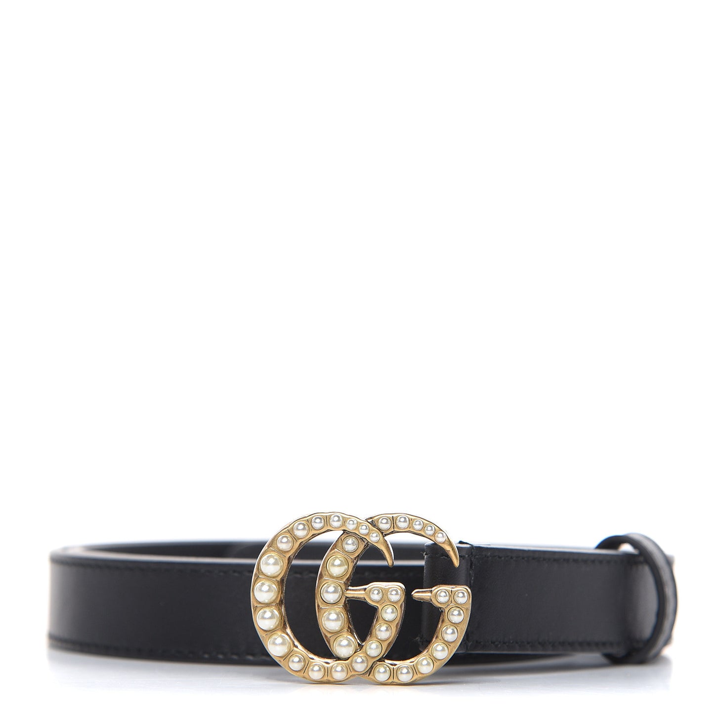 Moon Calfskin Pearl Double G 20mm Belt 80 32 Black Cream