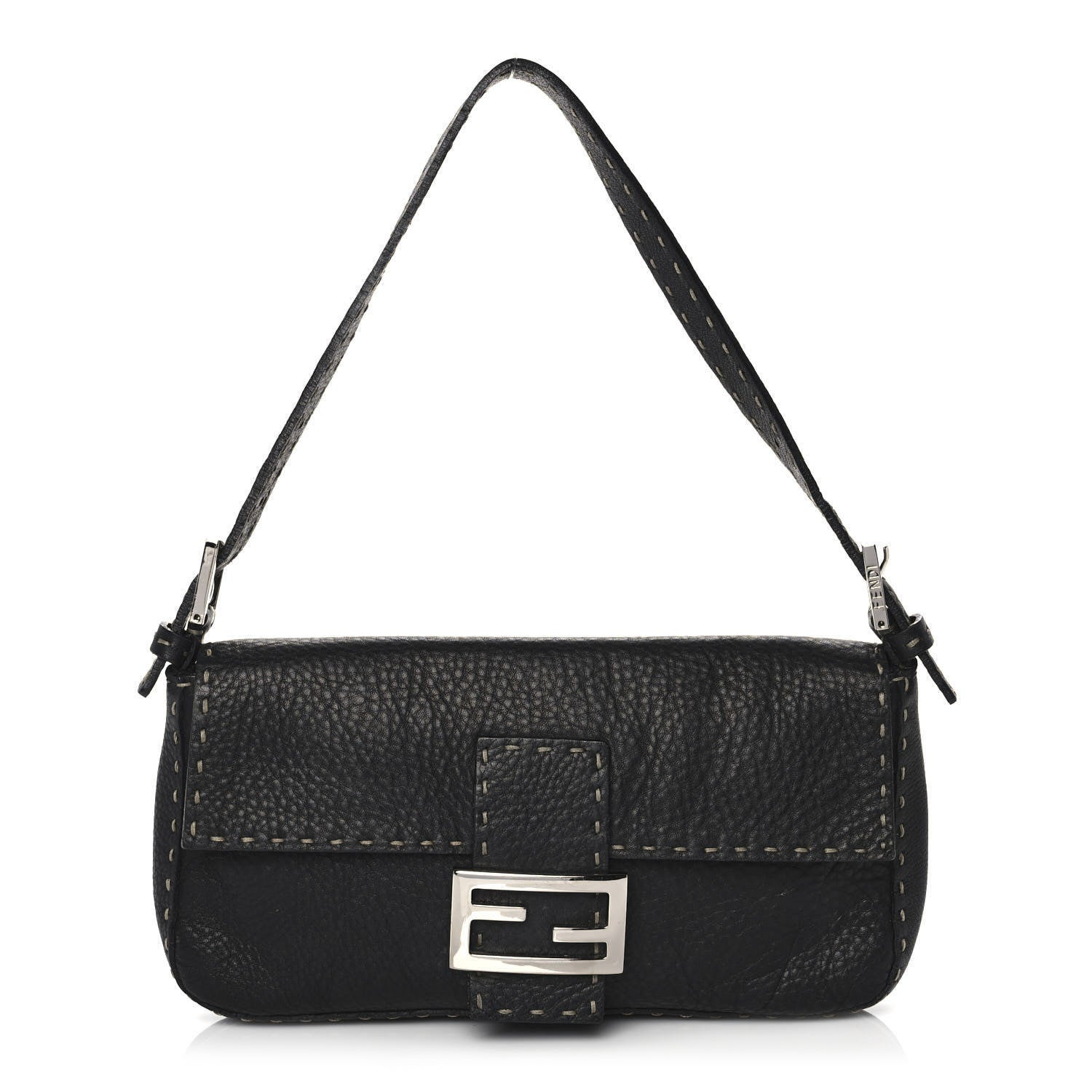 Fendi Calfskin Romano Selleria Baguette Black 1 of 11