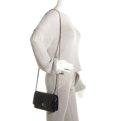 Chanel Lambskin Camellia Embossed Wallet on Chain WOC Black 2 of 9