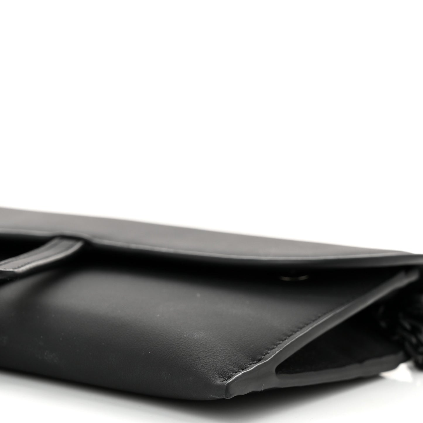 Ultra Matte Calfskin Saddle Chain Wallet Pouch Black