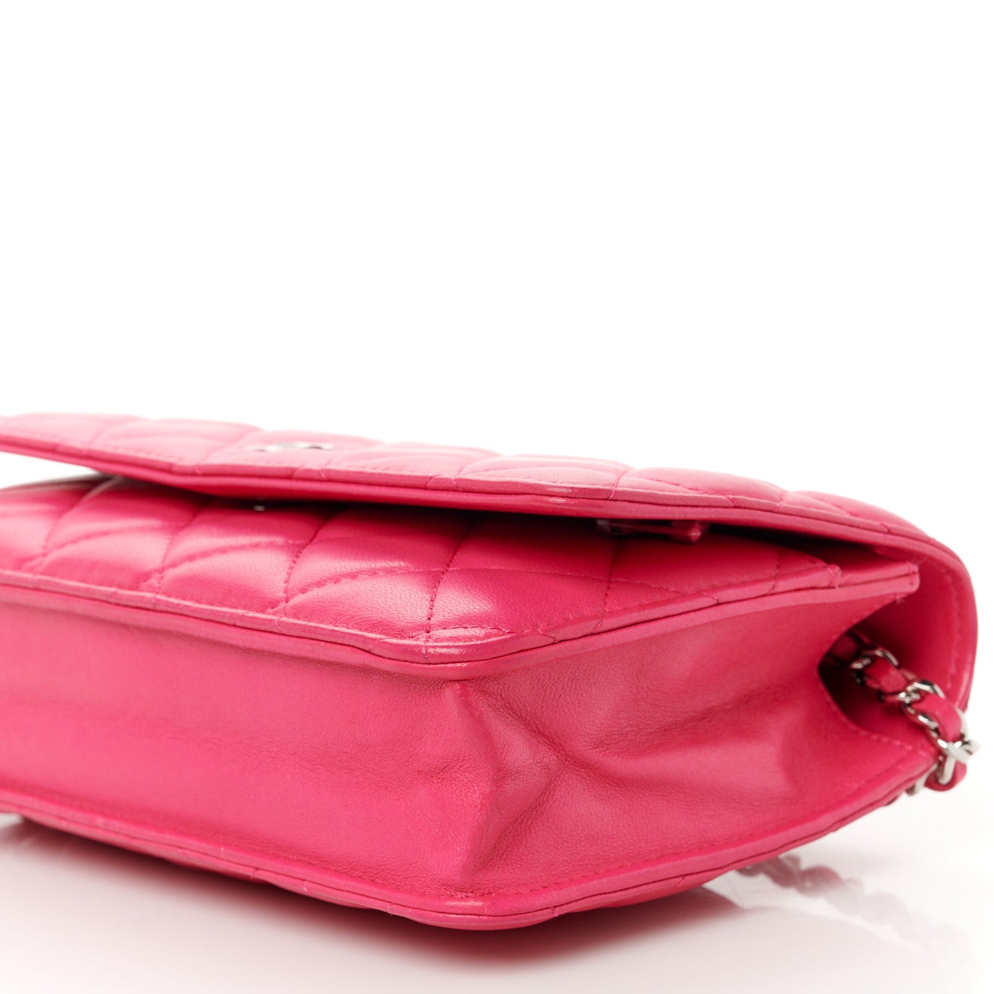 Lambskin Quilted Wallet On Chain WOC Dark Pink