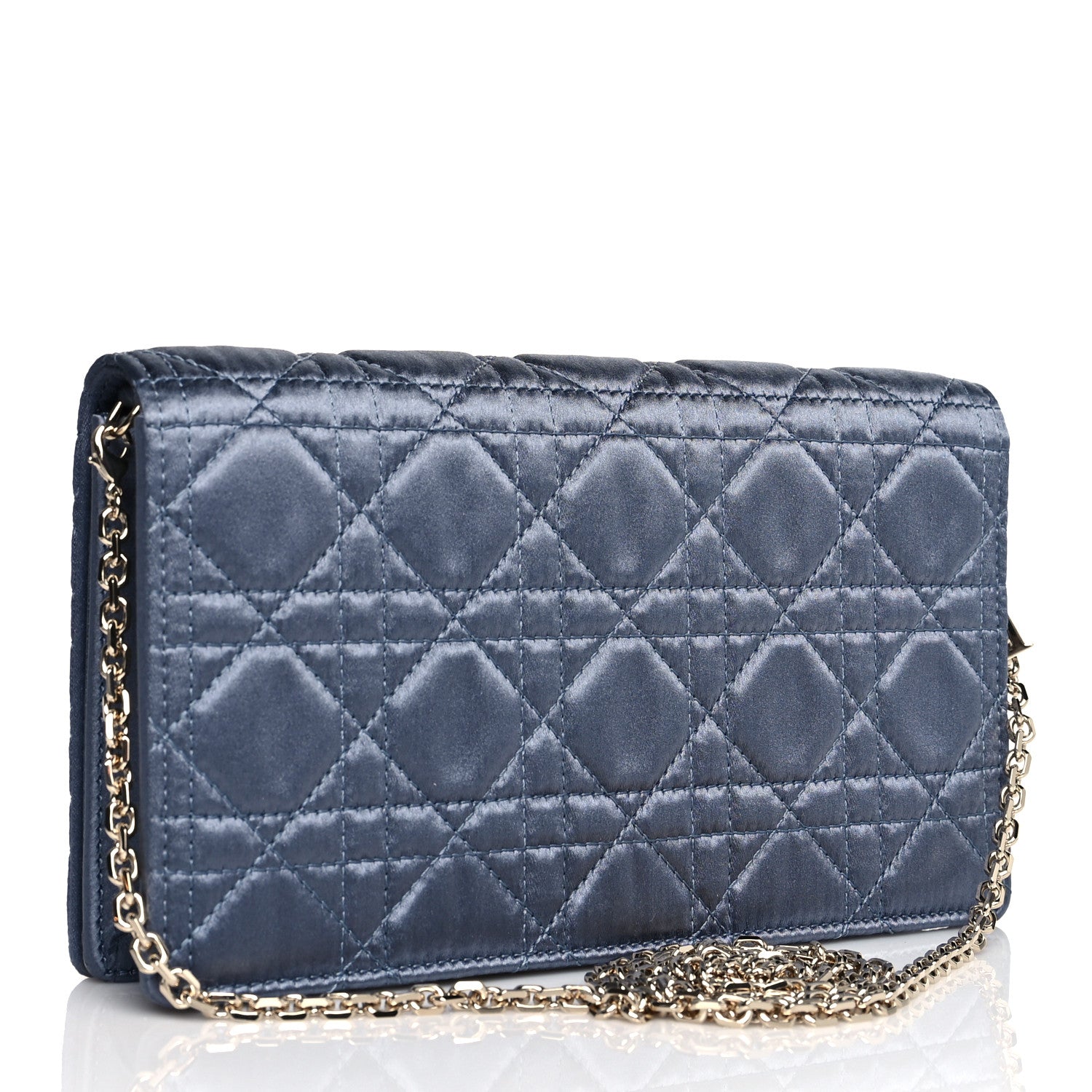 Christian Dior Satin Cannage Lady Dior Clutch Blue 4 of 12