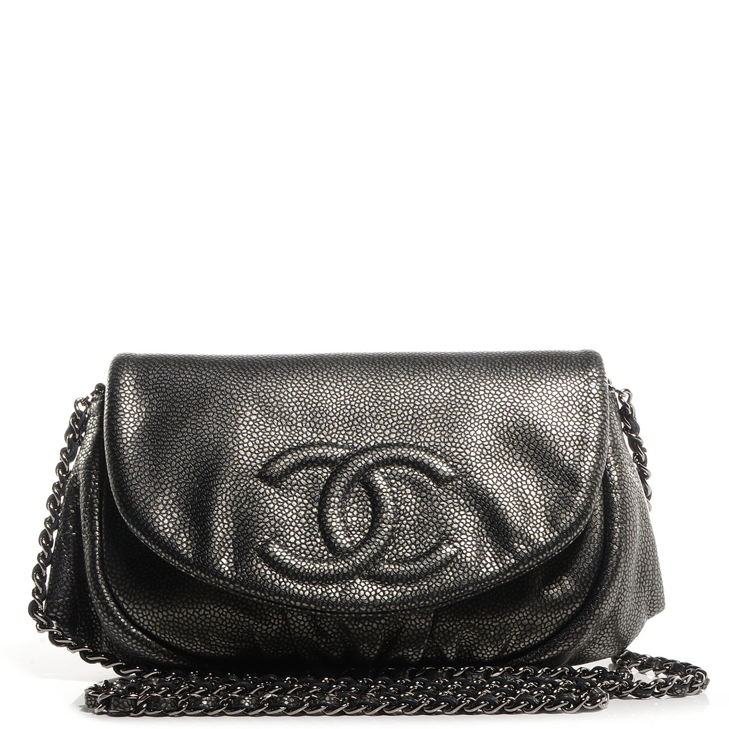 Metallic Caviar Half Moon Wallet On Chain WOC Dark Silver