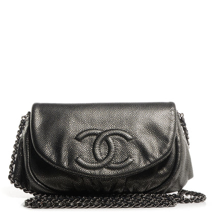 Chanel Metallic Caviar Half Moon Wallet On Chain WOC Dark Silver 1 of 8