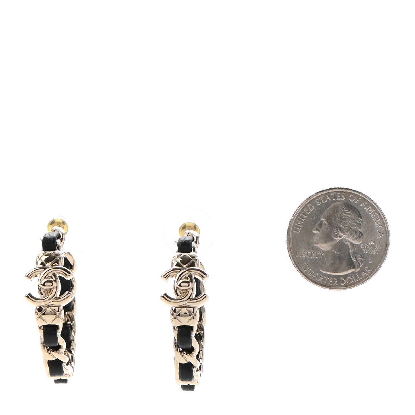 Lambskin CC Turnlock Chain Hoop Earrings Gold Black