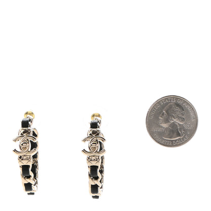 Chanel Lambskin CC Turnlock Chain Hoop Earrings Gold Black 2 of 4