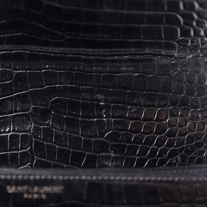 Saint Laurent Calfskin Crocodile Embossed Medium Monochrome Monogram Sunset Black 9 of 22
