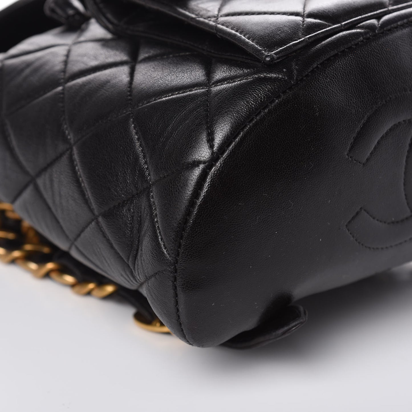 Lambskin Quilted Drawstring Backpack Black