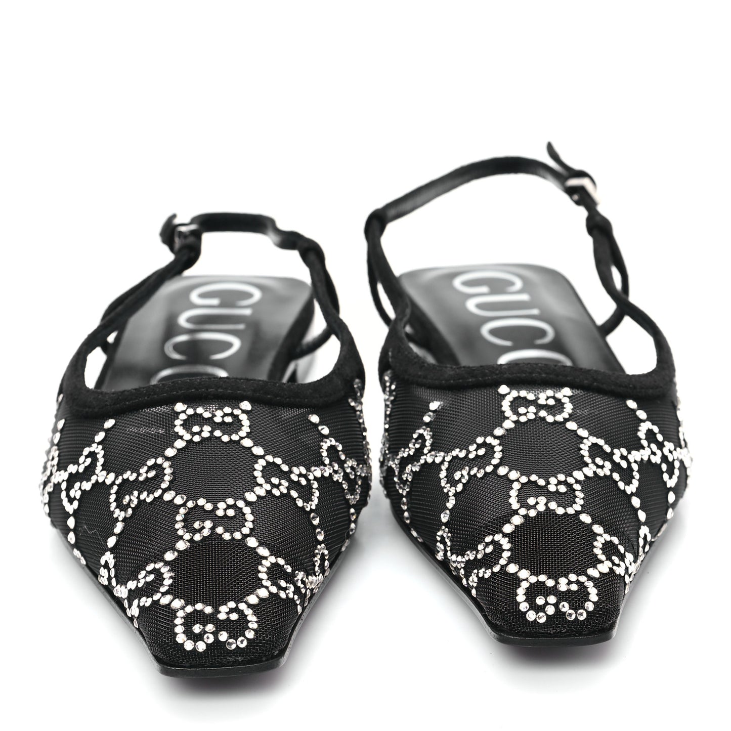 Tela Retino Kid Scamosciato Crystal GG Monogram Square Demi Ballet Flats 36 Black