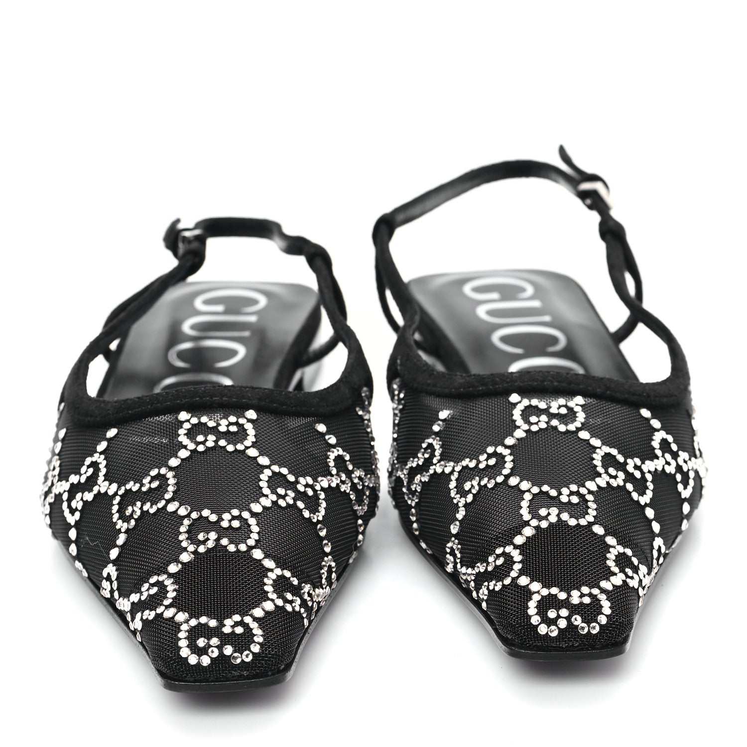 Gucci Tela Retino Kid Scamosciato Crystal GG Monogram Square Demi Ballet Flats 36 Black 3 of 9