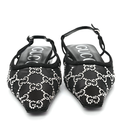 Gucci Tela Retino Kid Scamosciato Crystal GG Monogram Square Demi Ballet Flats 36 Black 3 of 9