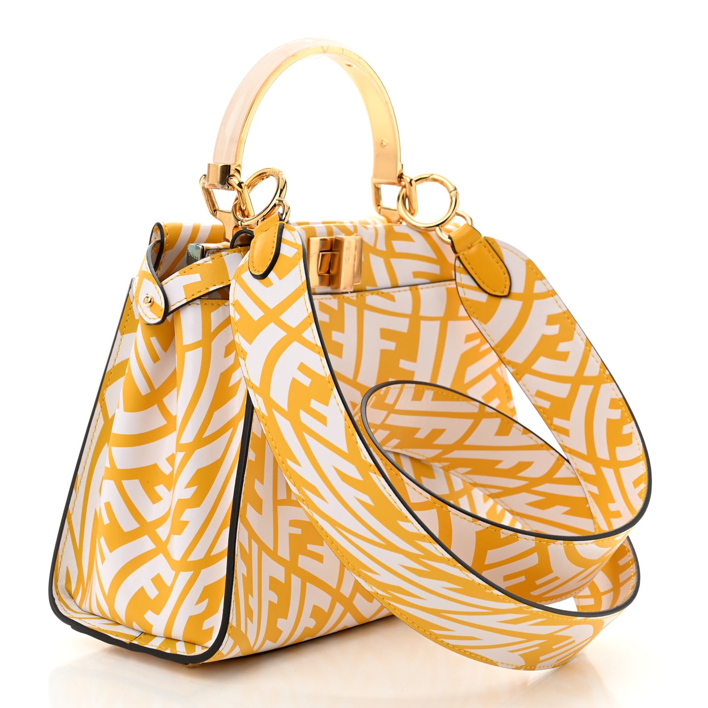 X SARAH COLEMAN Vitello Liberty Shiny Nappa Plexiglass FF Vertigo Mini Peekaboo Iconic Satchel Mimosa White