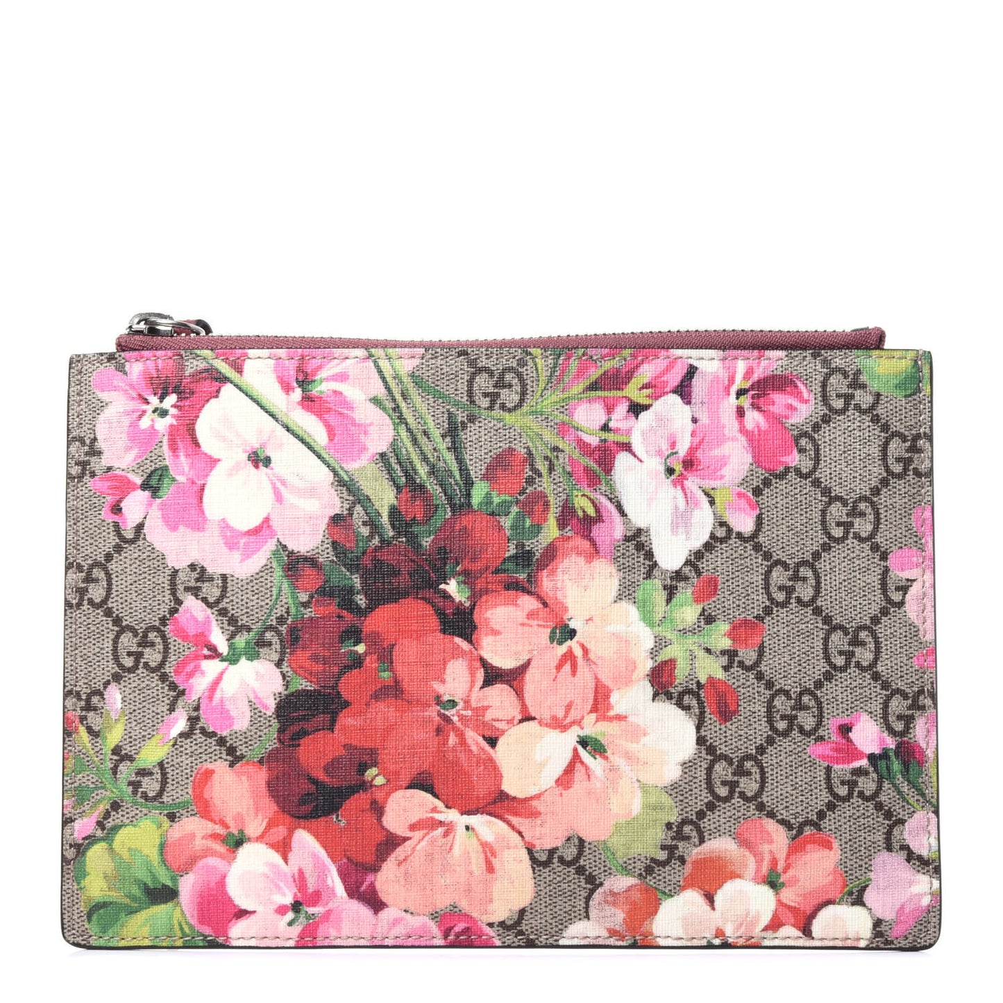 GG Supreme Monogram Blooms Small Zip Pouch Beige Multicolor Dry Rose