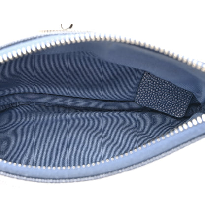 Chanel Metallic Caviar Chevron Quilted Small Vintage Mademoiselle Cosmetic Case Blue 5 of 8