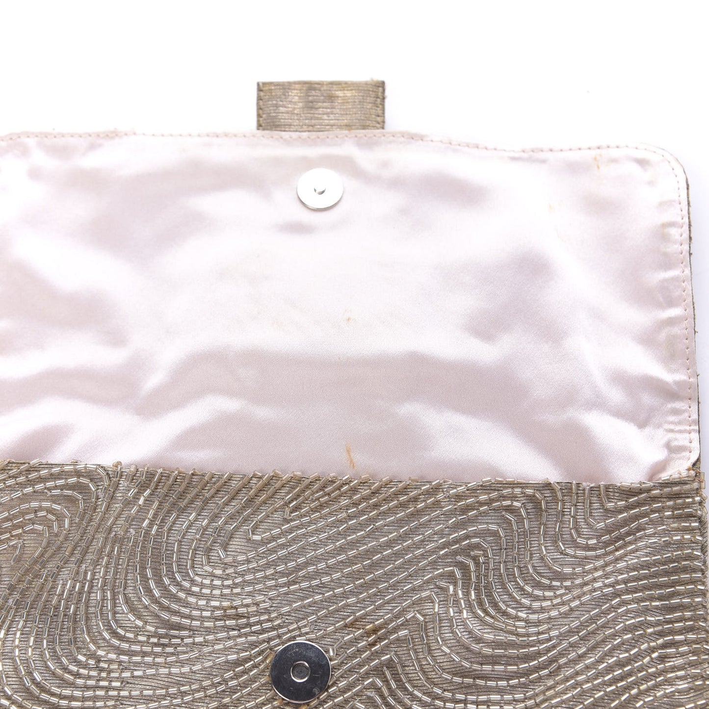 Beaded Fabric Flap Clutch Beige