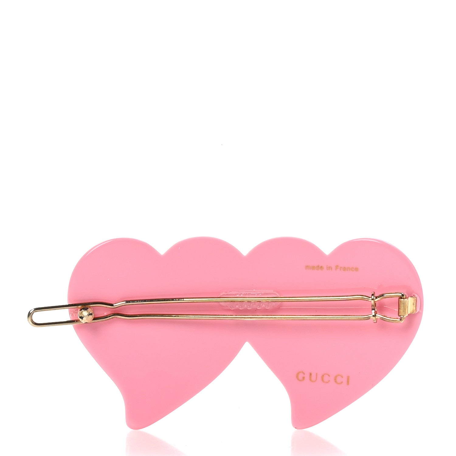 Gucci Resin Crystal Embellished GG Double Heart Hair Clip Pink 3 of 5